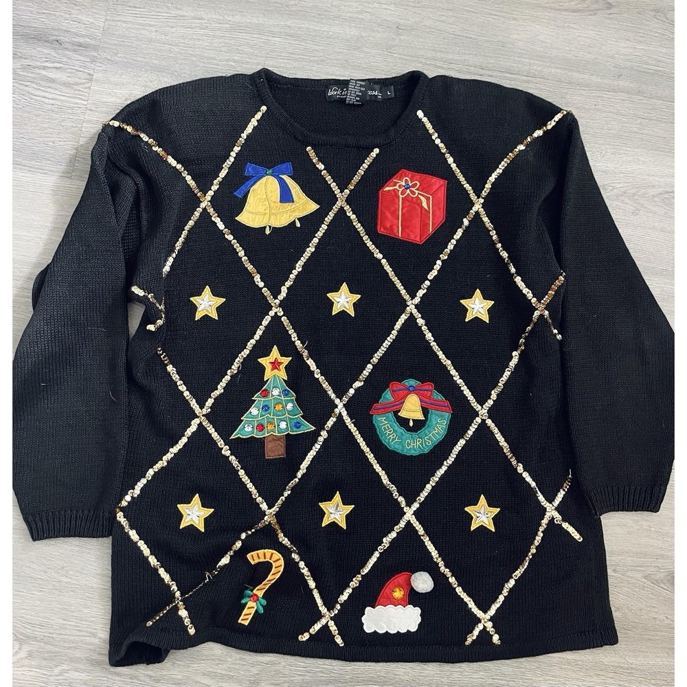 Christmas Ugly Sweater Women's Size Large Work In Progress By Gladys‎ Bagley